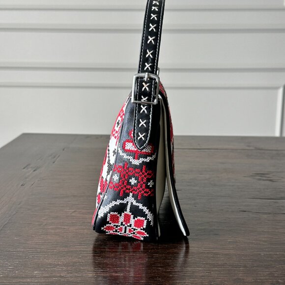 Isabella Fiore Boho Cross-Stitch Bag - VTG Y2K Folk Art Style Red & Black Retro - Picture 9 of 14